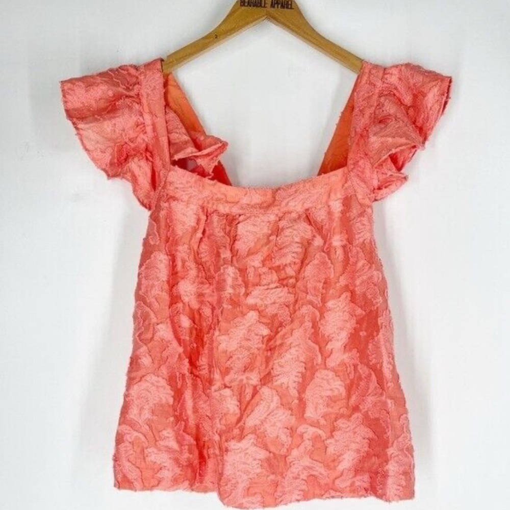Anthropologie Pink Flutter Sleeve Ruffled Blouse
